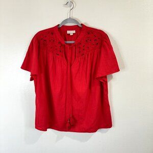 Knox Rose Shirt Size L Blouse Red Lace Tassel Boho Gauze Lagen Cottage